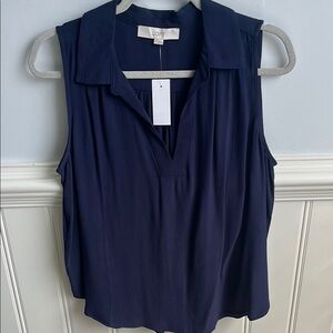 LOFT Navy Blue Relaxed Notched Collar Blouse Medium NWT